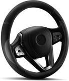 HOTOR Car Steering Wheel Cover - Universal Car Accessory for Diverse Cars, Durable Leather Cover with Anti-Slip Lining, for Steering Wheel with a Diameter of 14.5"-15",Black