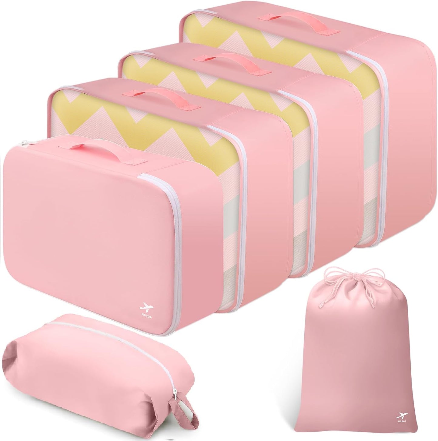 HOTOR Packing Cubes for Suitcases - 6 Pieces, Light Packing Cubes for Travel, Premium Suitcase Organizer Bags Set, Space-Saving Luggage Organizers for Suitcase, Water-Resistant Travel Essentials, Pink