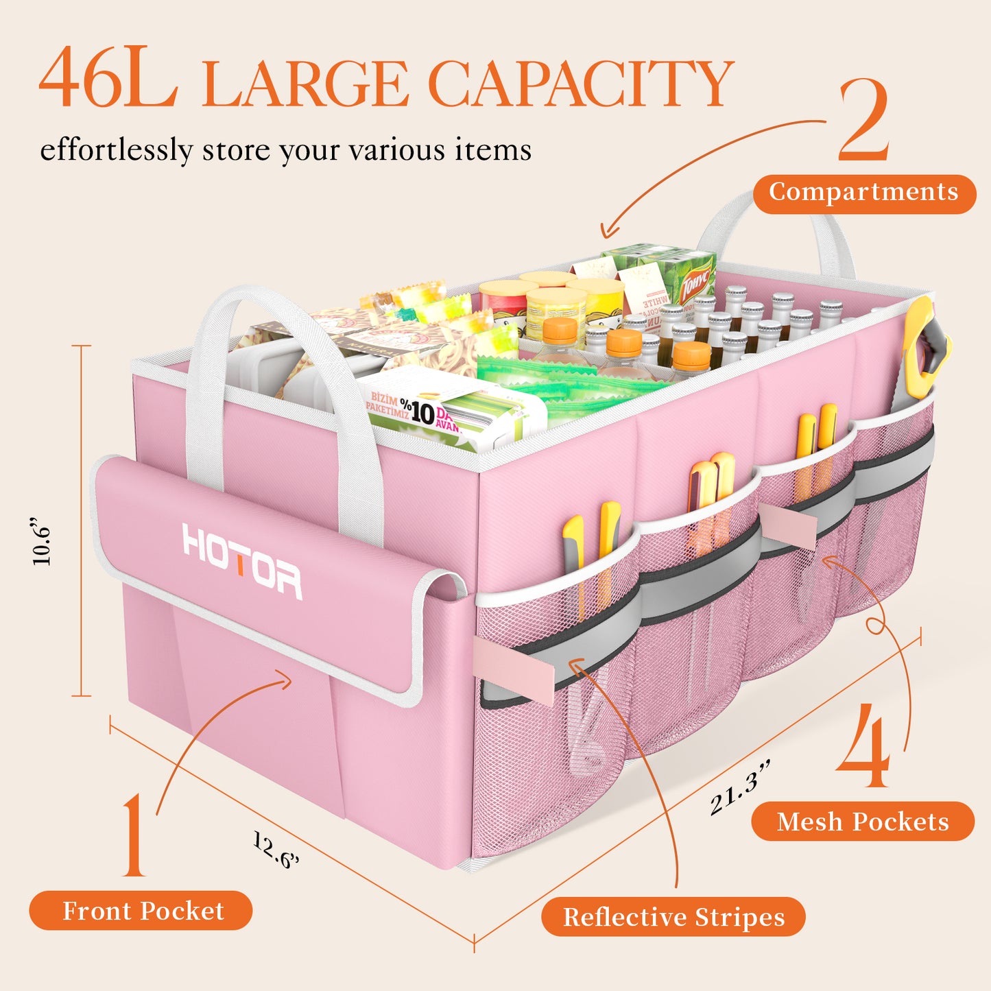 HOTOR Trunk Organizer for Car Gray  Pink